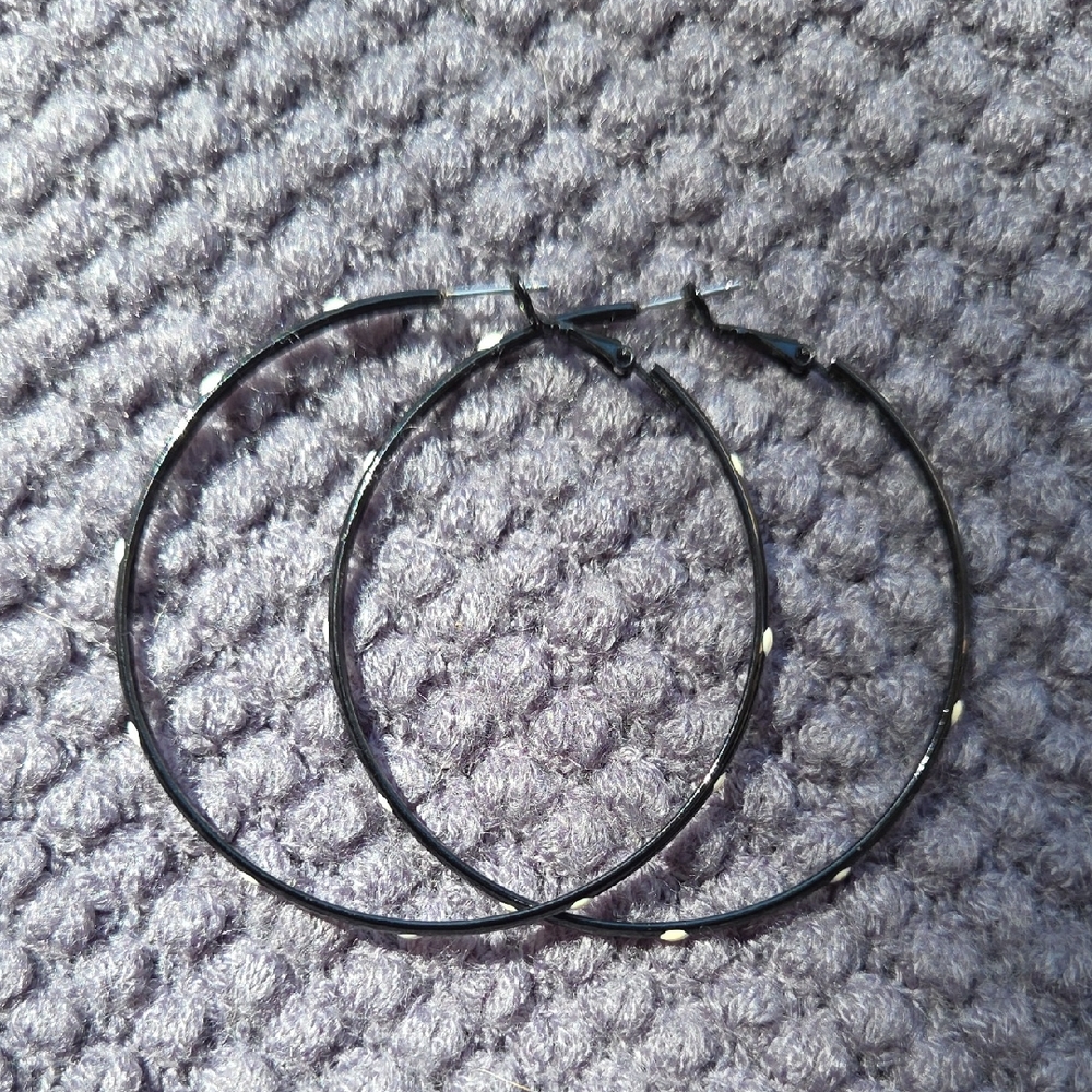 Elegant Black Polka Dot Hoop Earrings